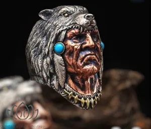 Men’s Indian chief statement ring.