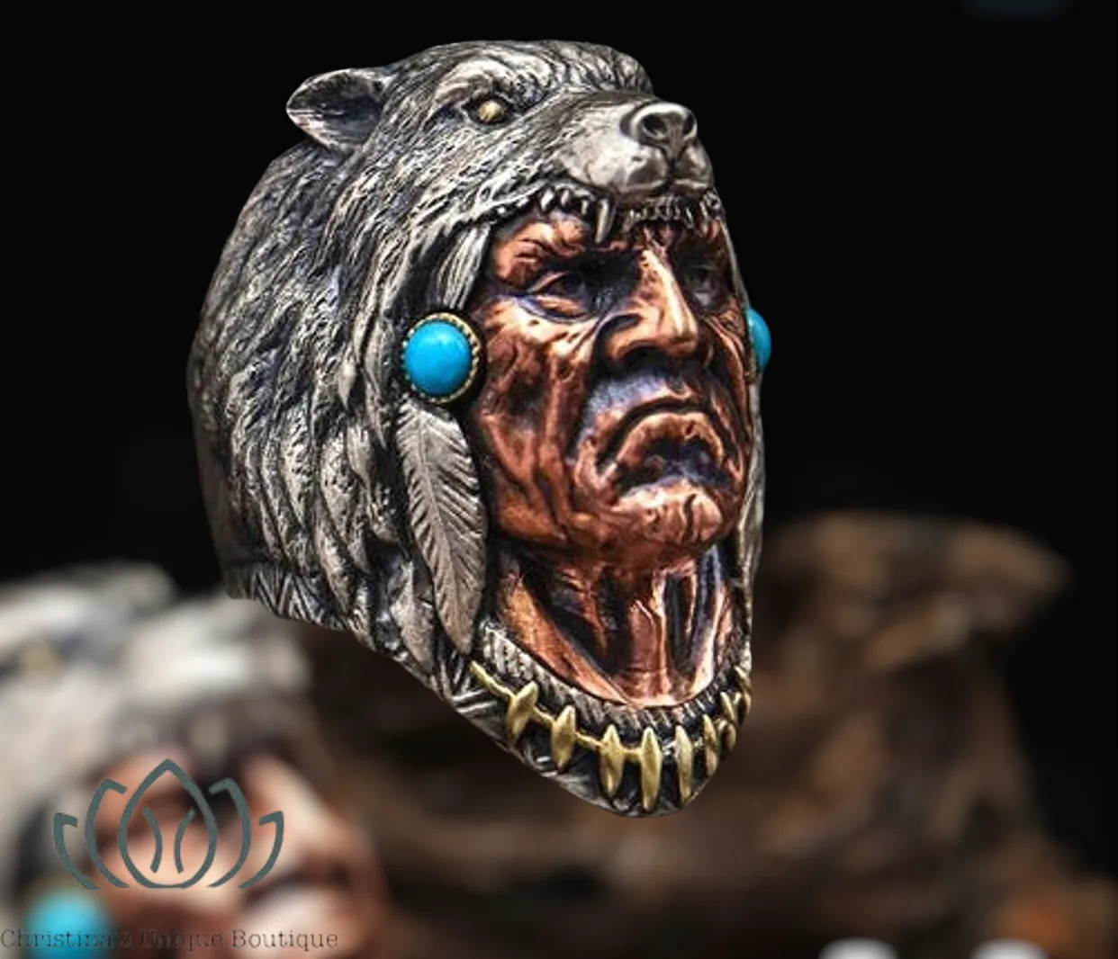 Men’s Indian chief statement ring.