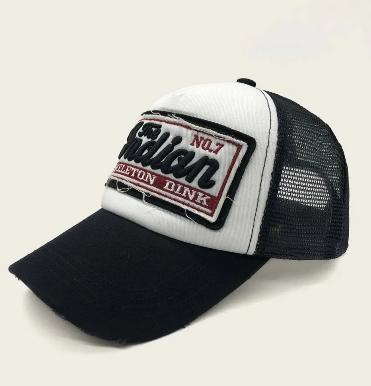 Men’s letter patched raw hem mesh baseball cap