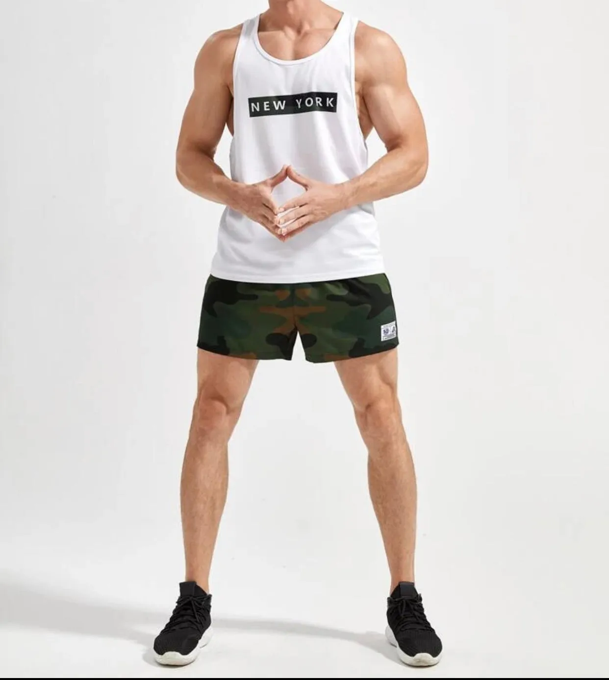 Men’s letter sports tank top with camo shorts set