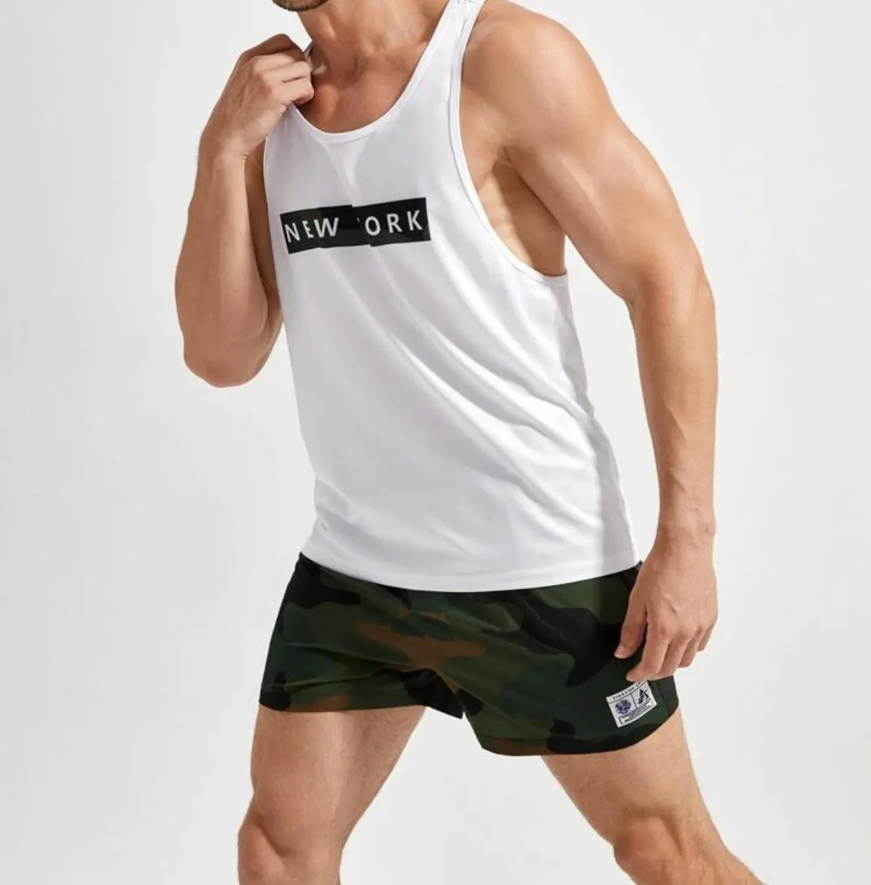 Men’s letter sports tank top with camo shorts set