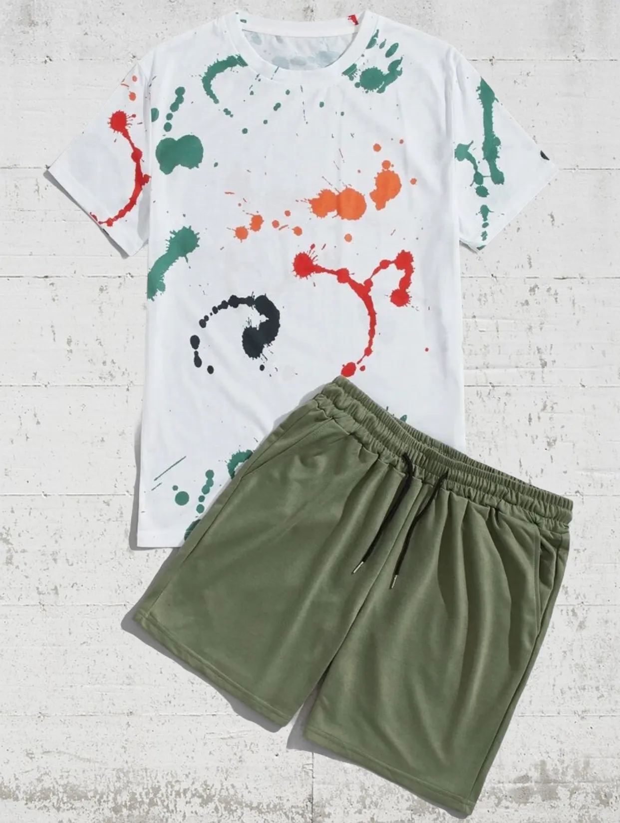 Men’s paint splash tee & shorts set