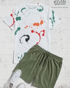 Men’s paint splash tee & shorts set