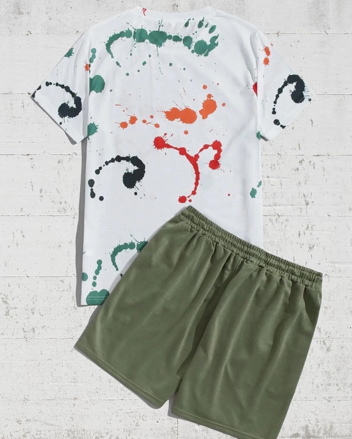 Men’s paint splash tee & shorts set