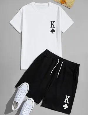 Men’s poker print tee & track short set
