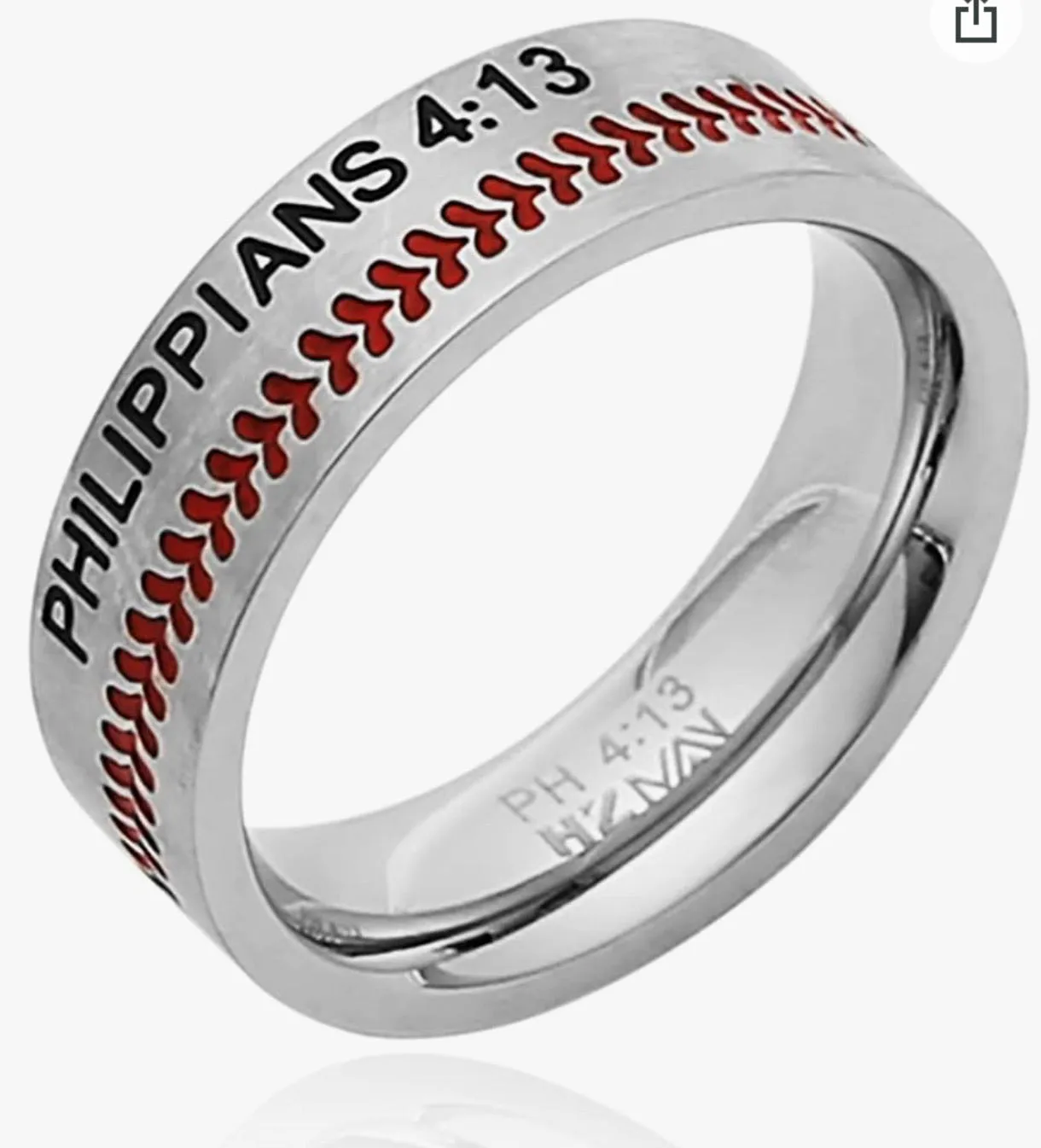 Men’s red stitching “I can do all things” baseball ring