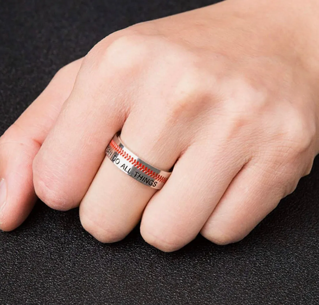 Men’s red stitching “I can do all things” baseball ring