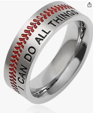 Men’s red stitching “I can do all things” baseball ring