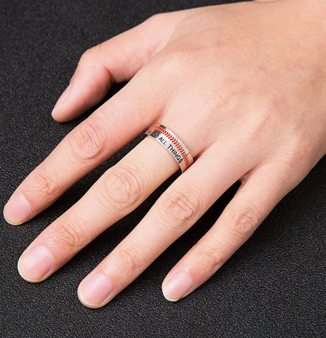 Men’s red stitching “I can do all things” baseball ring