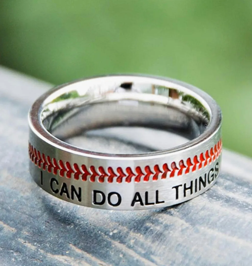 Men’s red stitching “I can do all things” baseball ring