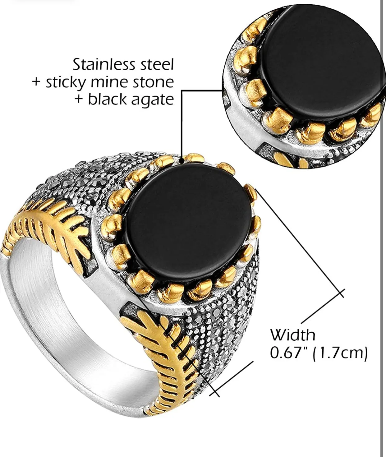 Men’s signet, vintage black onyx stone (inlay). 100% stainless steel.
