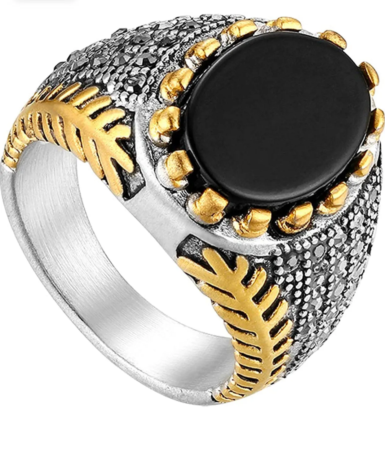 Men’s signet, vintage black onyx stone (inlay). 100% stainless steel.