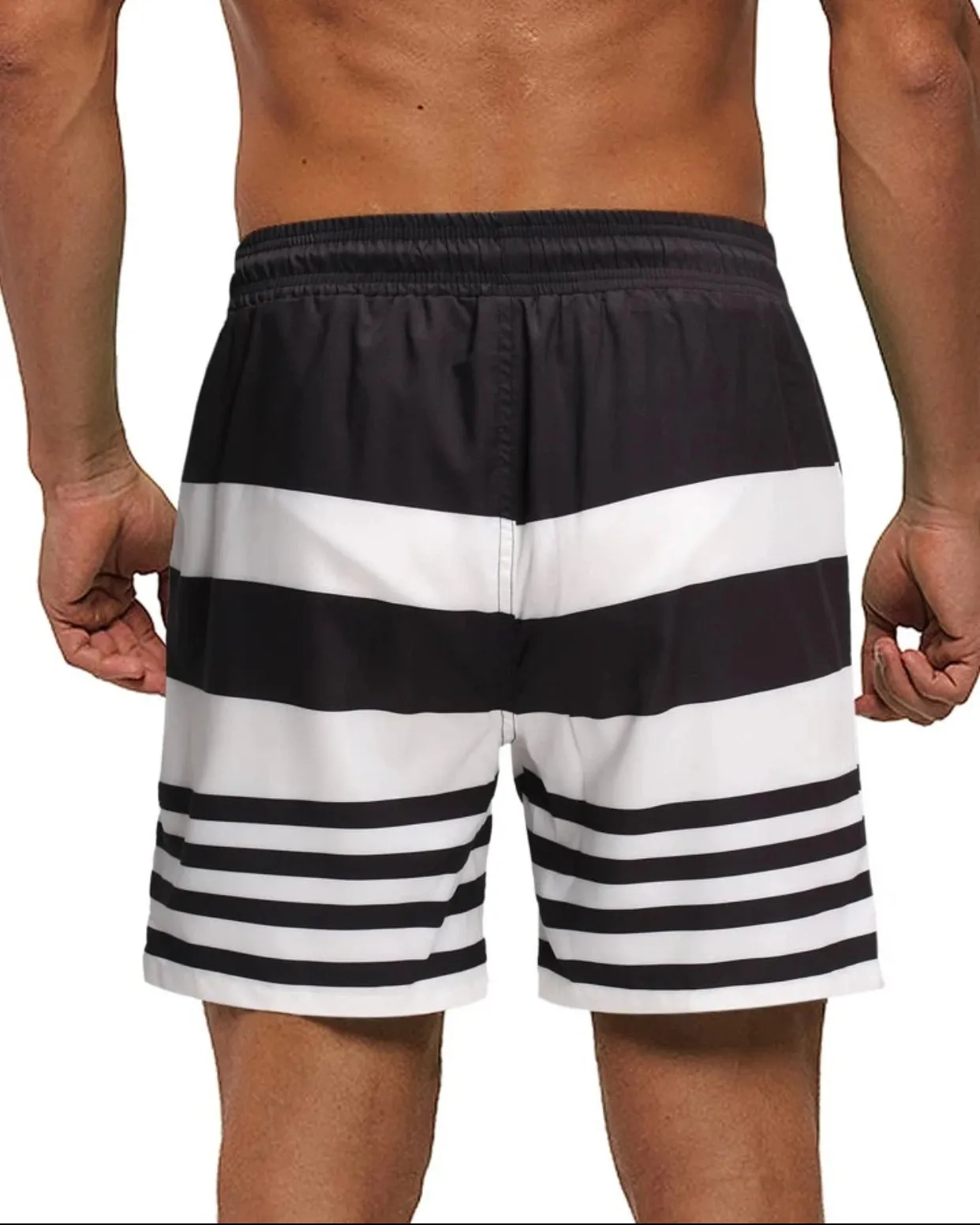 Men’s striped drawstring waist swim trunks