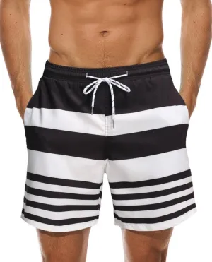 Men’s striped drawstring waist swim trunks