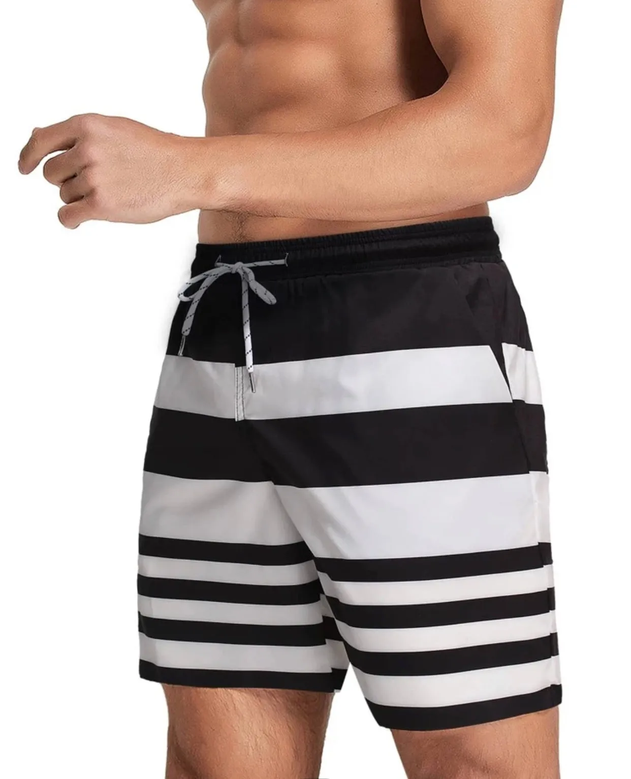 Men’s striped drawstring waist swim trunks
