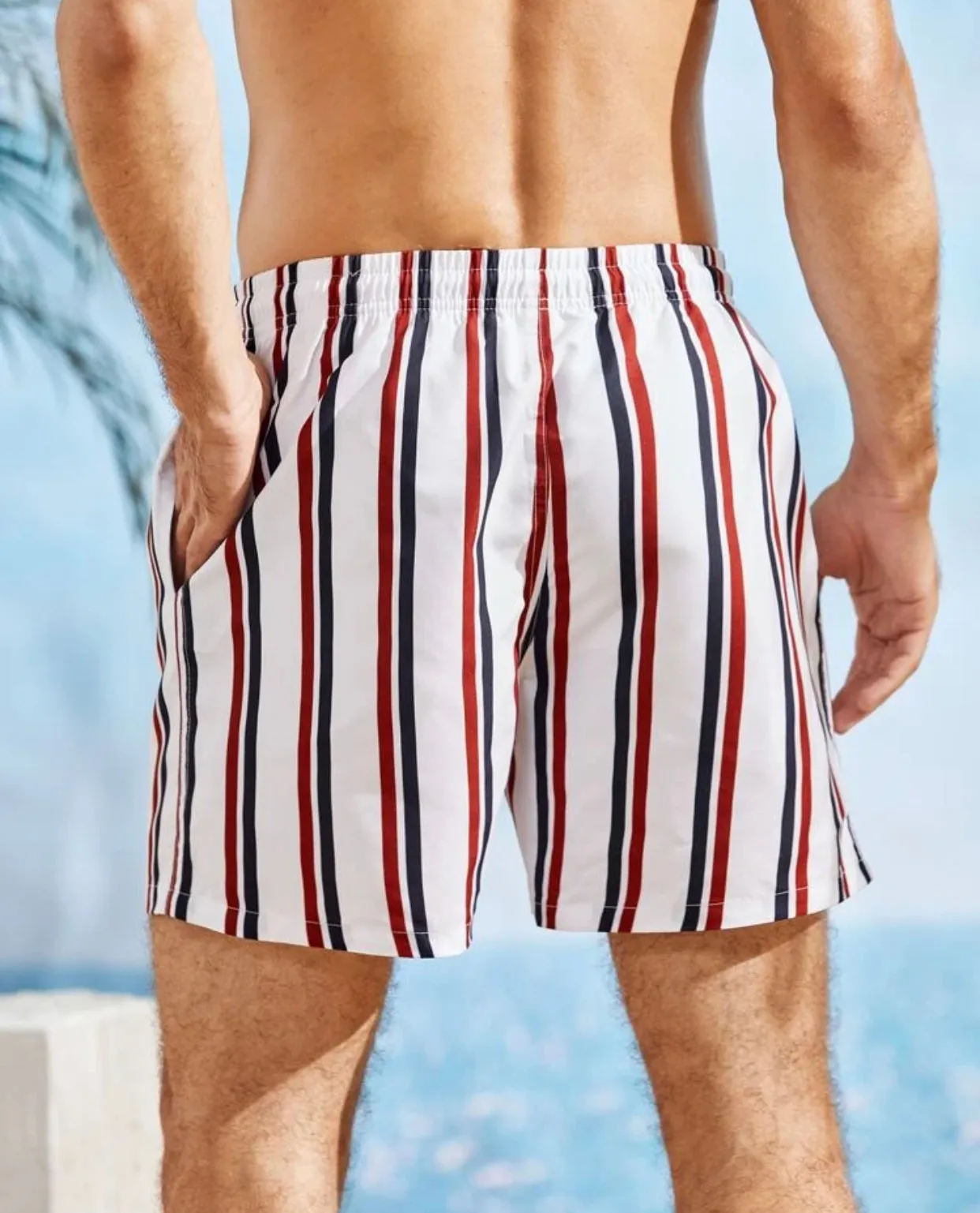 Men’s striped print swim trunks