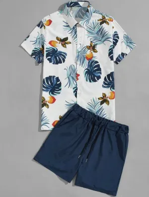 Men’s tropical print shirt and shorts set