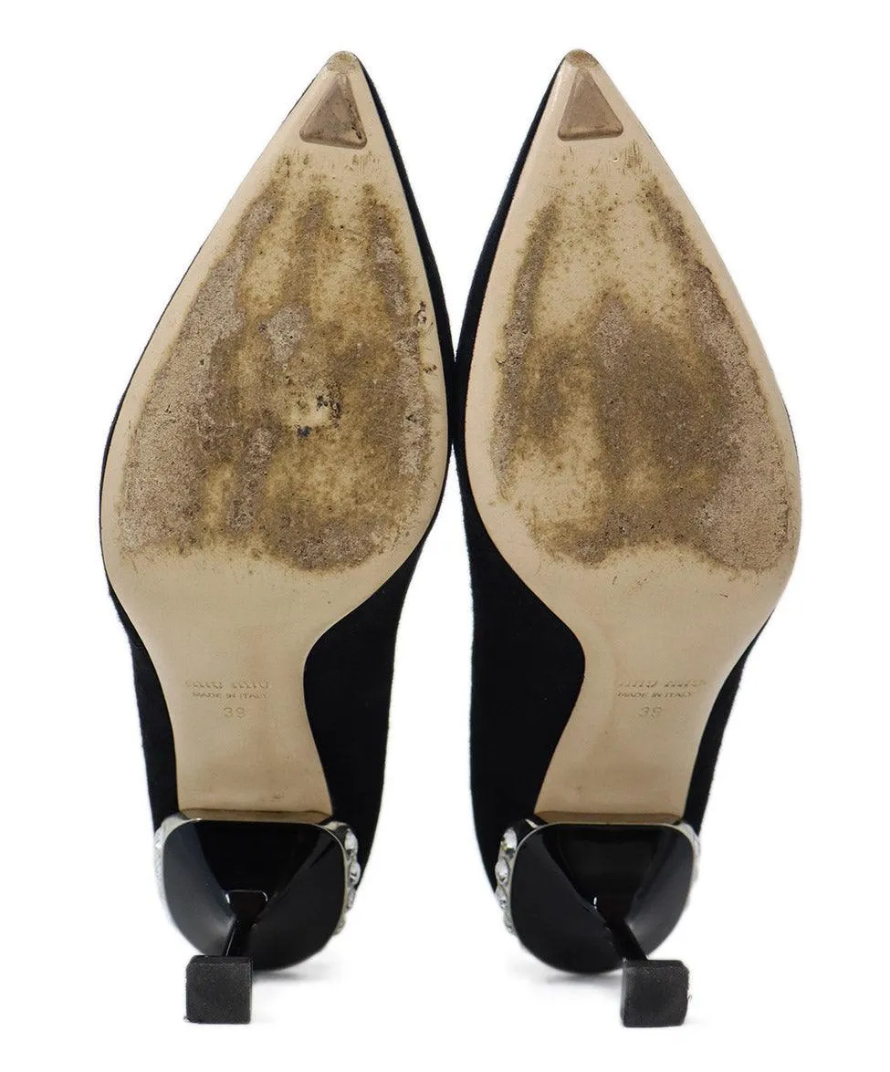 Miu Miu Black Suede Rhinestone Heels sz 8