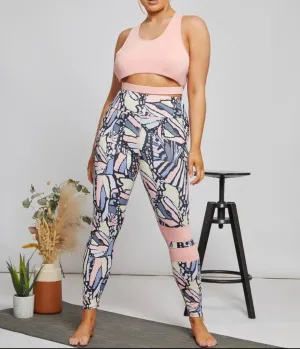 Peekaboo sports bra and floral leggings set