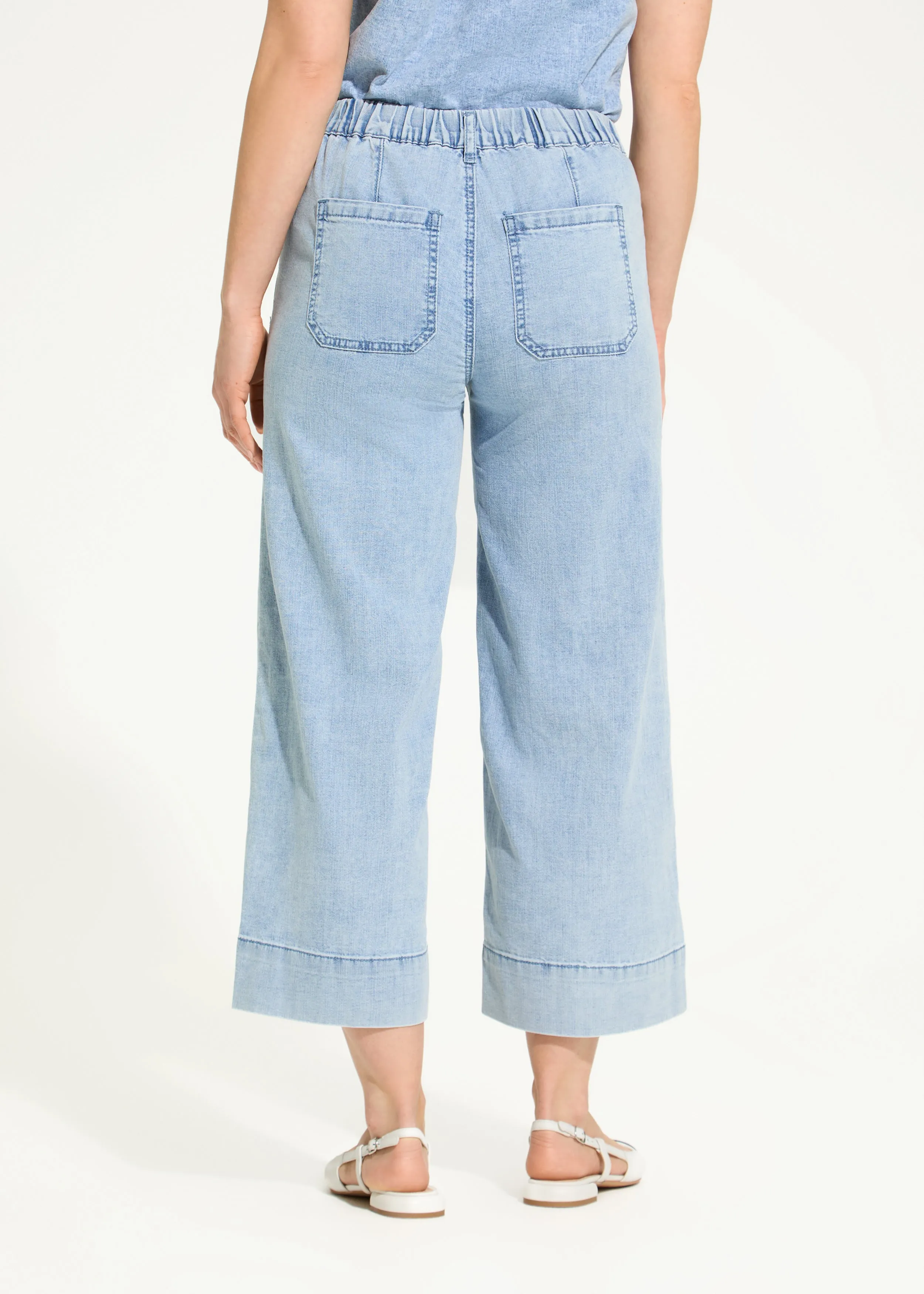 Pull-On Wide Crop Trouser, Powder Wash