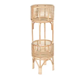 Rattan Indoor Two-Tier Plant Stand, Natural Planter, Large, Brown