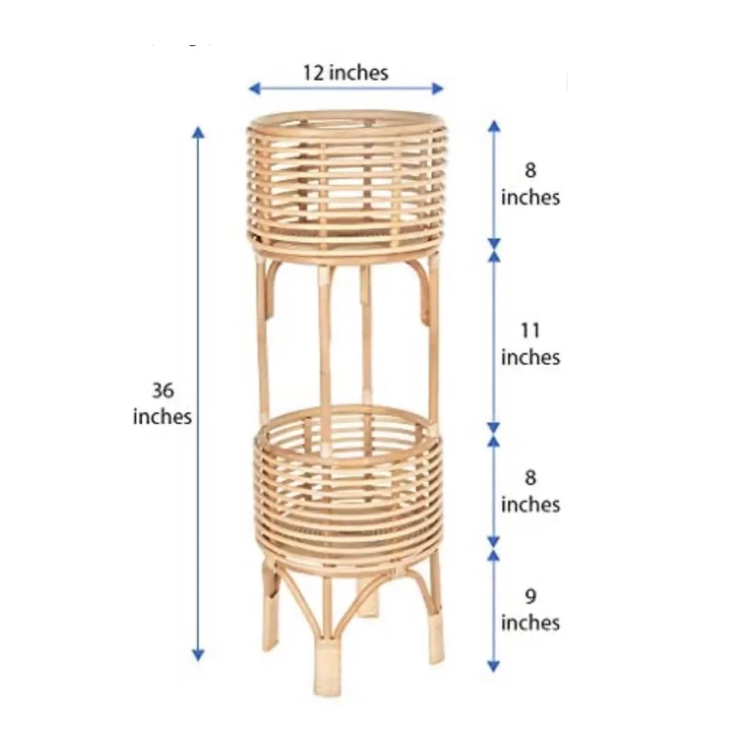 Rattan Indoor Two-Tier Plant Stand, Natural Planter, Large, Brown