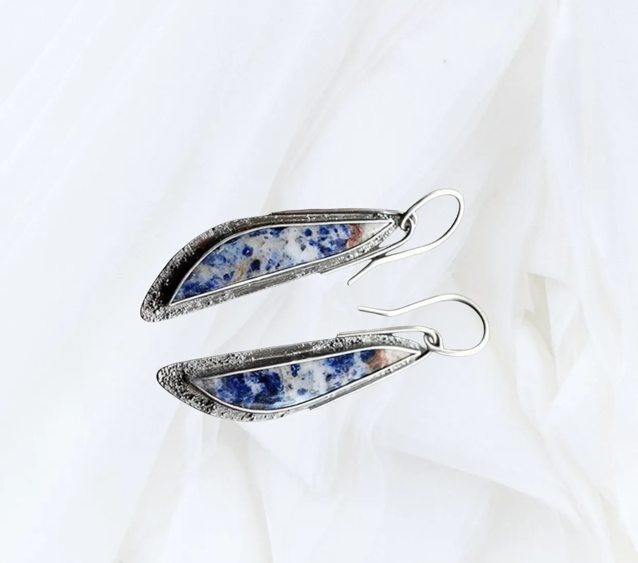 Retro silver personalized semi-precious lapis lazuli inspired stone dangle earrings