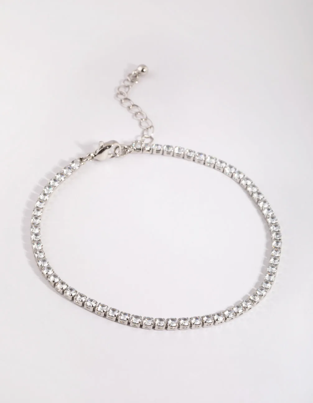 Rhodium Cubic Zirconia Tennis Anklet