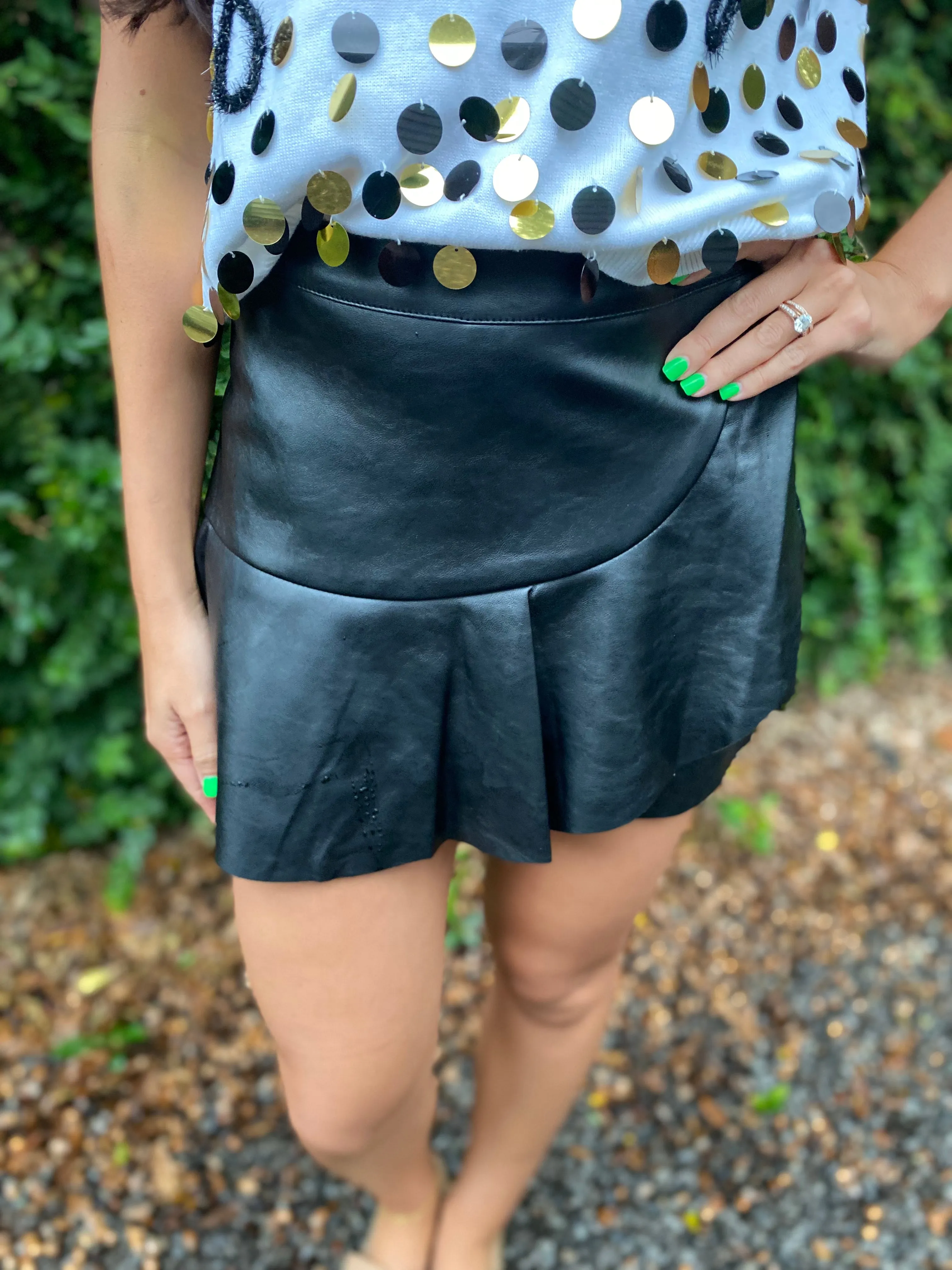 Riot Faux Leather Ruffle Skort- Black