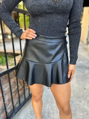 Riot Faux Leather Ruffle Skort- Black