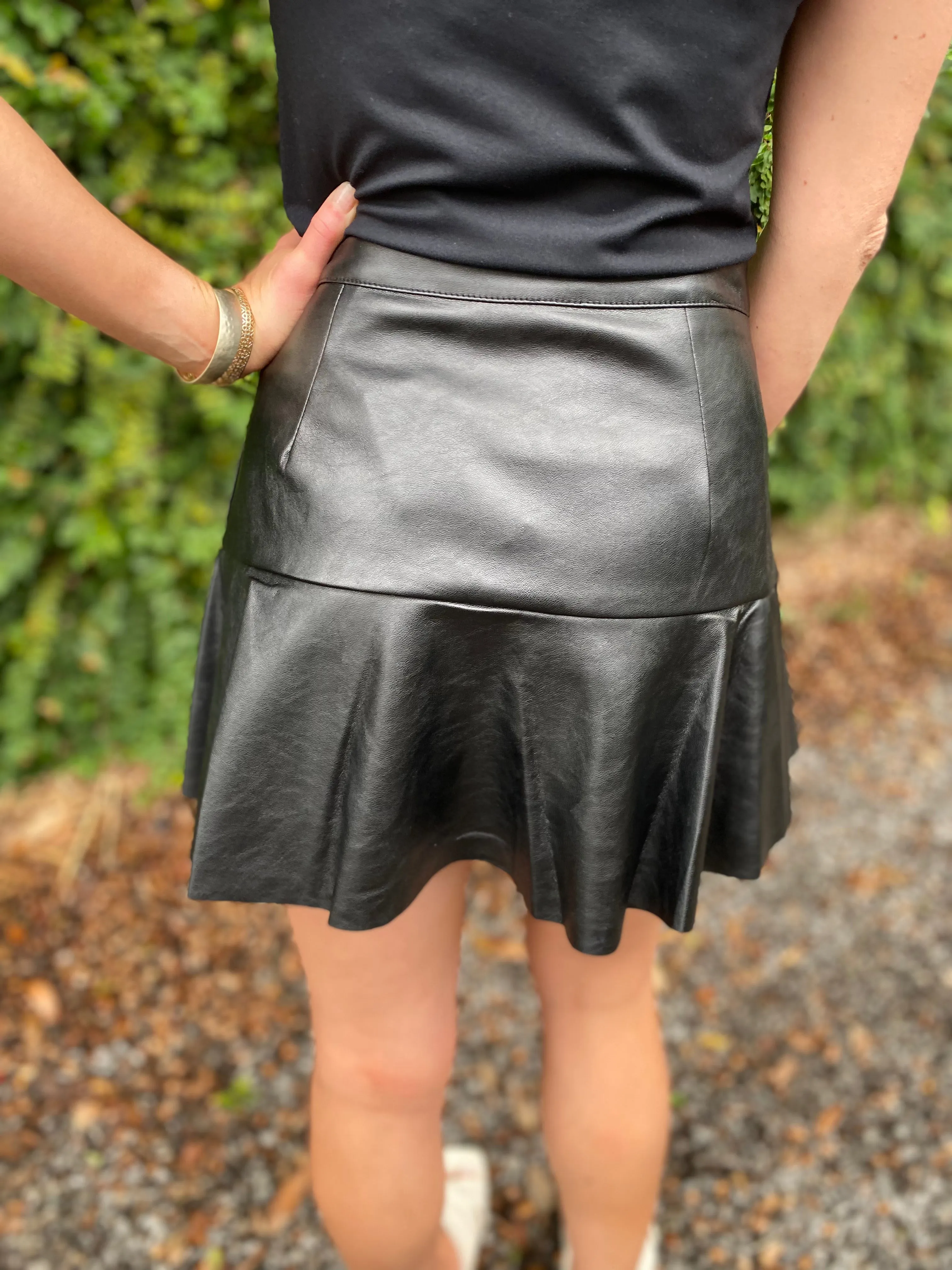 Riot Faux Leather Ruffle Skort- Black