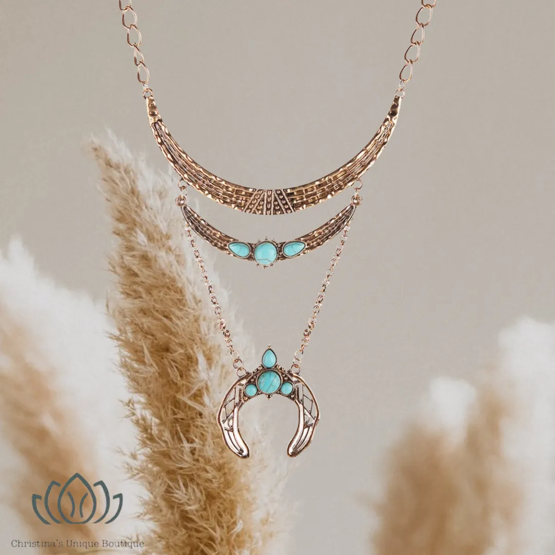 Rose gold composite turquoise statement necklace