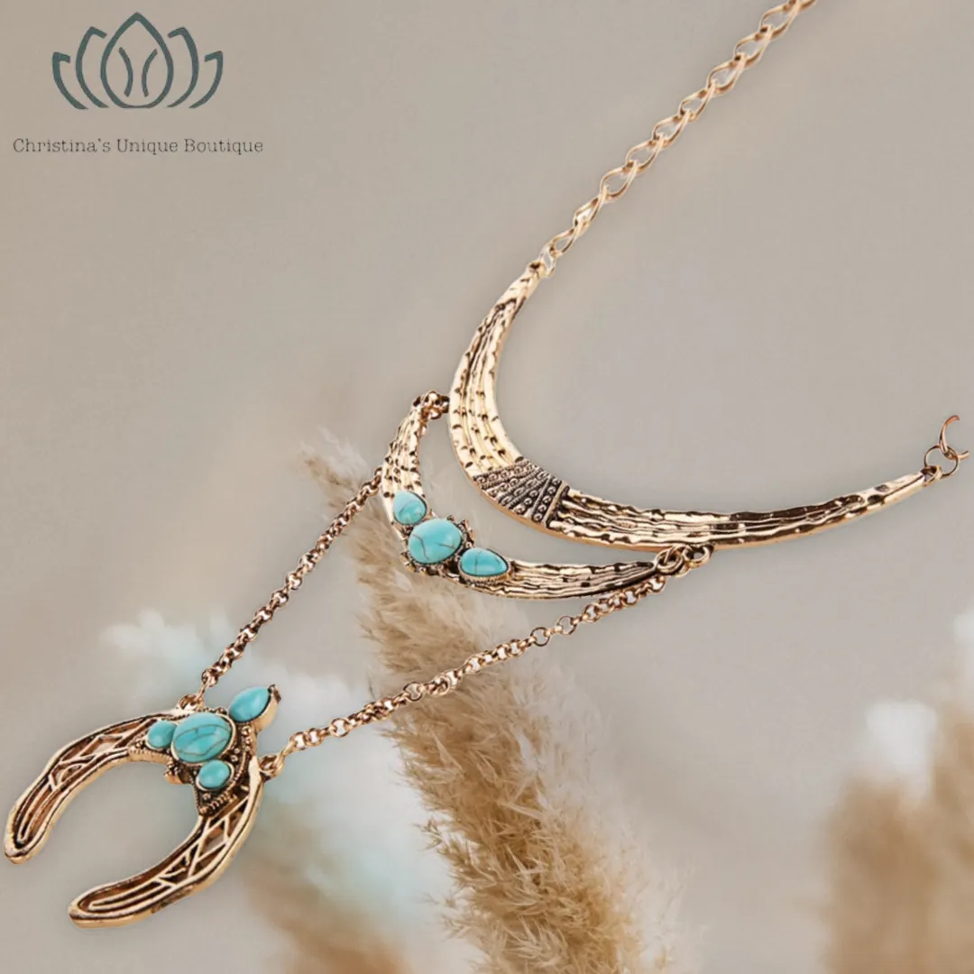 Rose gold composite turquoise statement necklace