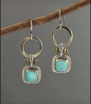 Round decor turquoise drop earrings.