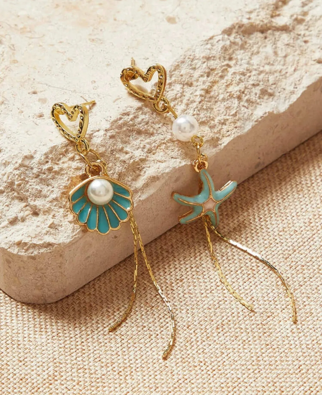 Shell and starfish drop earrings