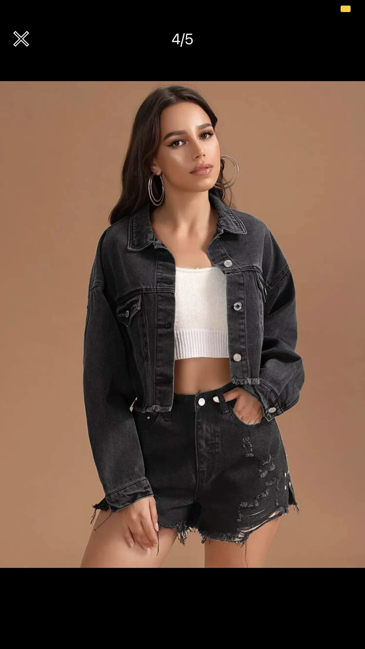 Solid raw hem shoulder denim jacket