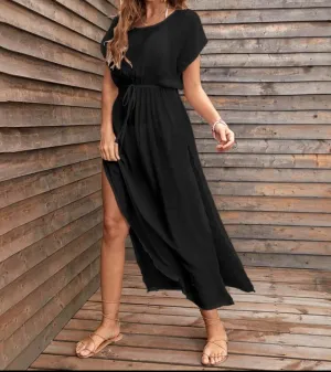 Split thigh drawstring waist cover up