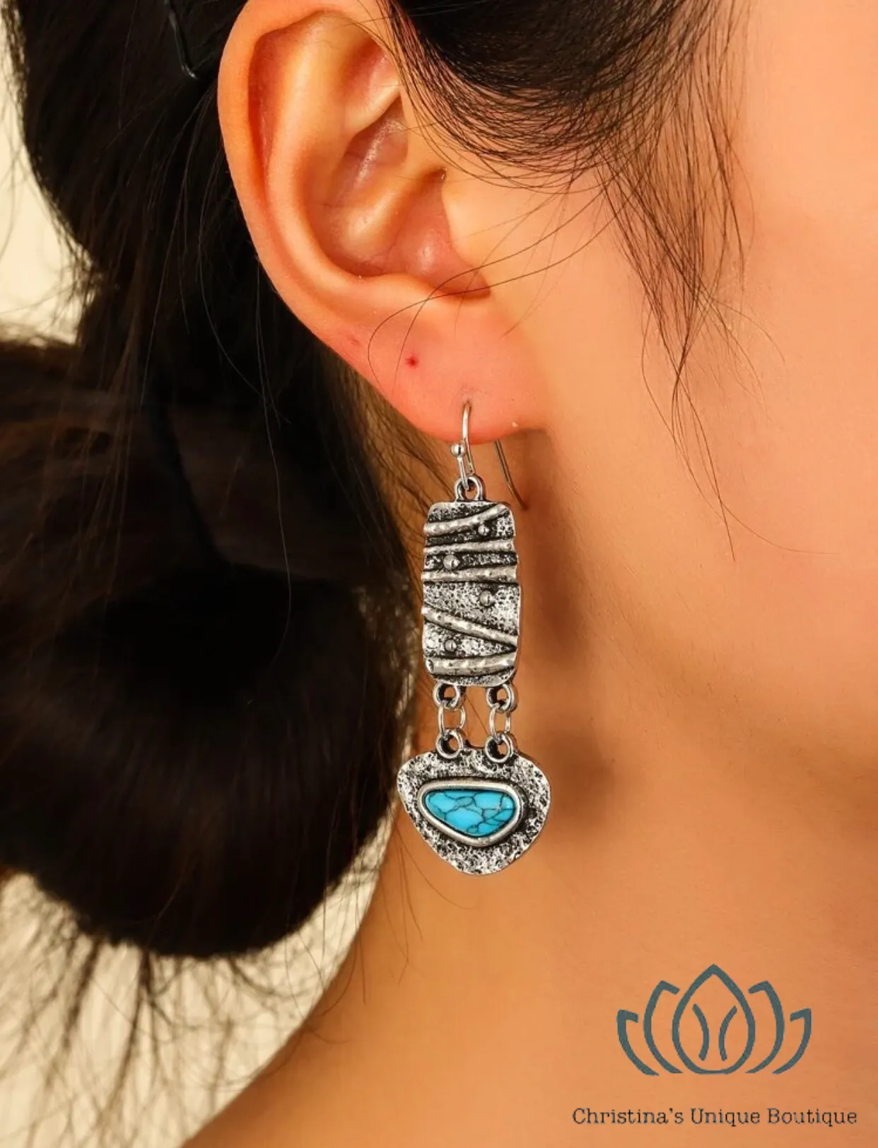 Stone decor geometric dangle earrings