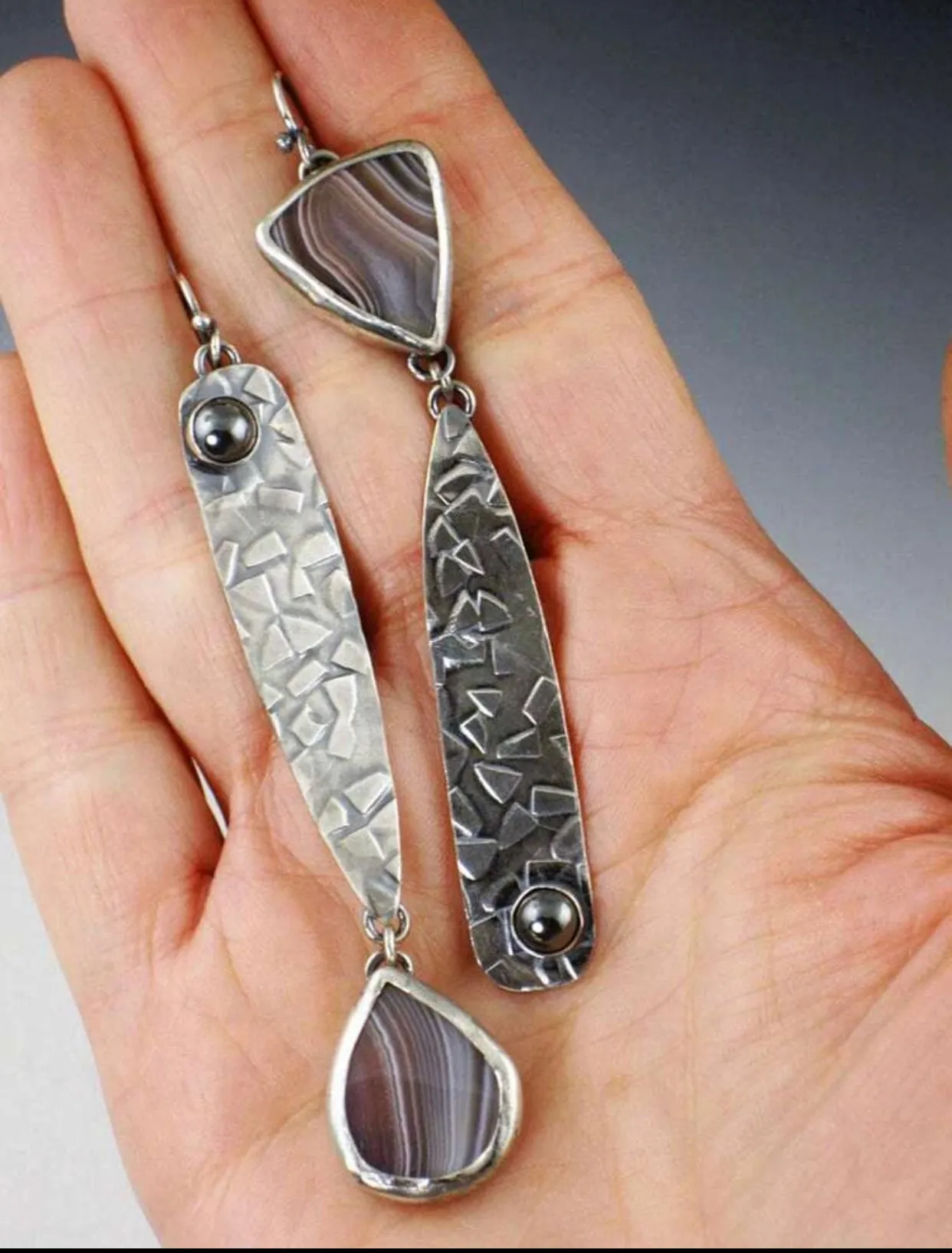 Textured metal geometric drop earrings
