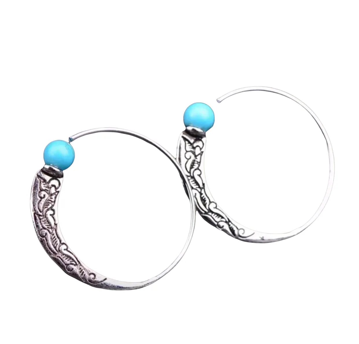 Thai silver turquoise hoop earrings