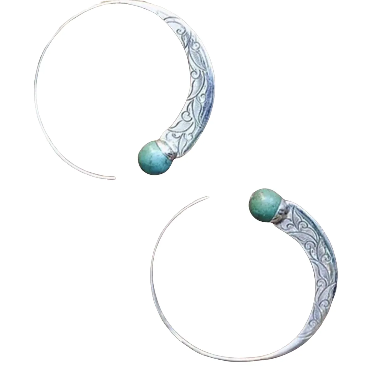 Thai silver turquoise hoop earrings