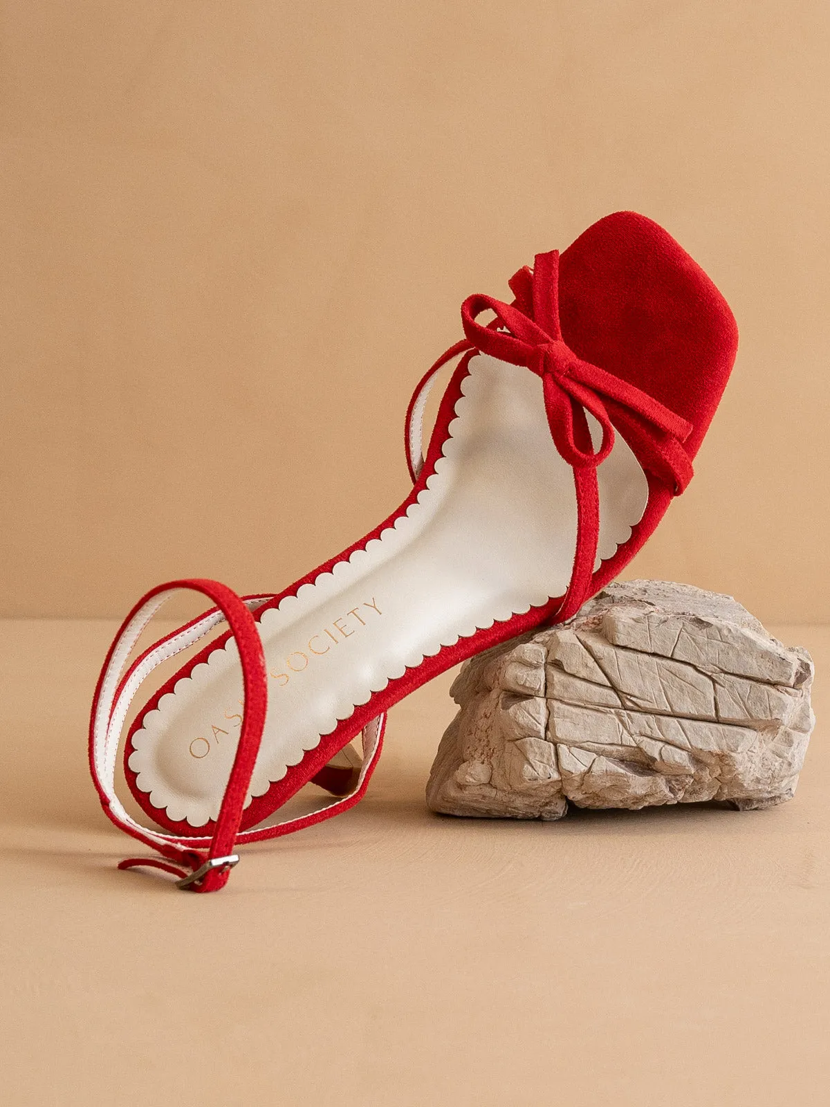 The Sylvie | Red Stiletto Velvet Thin Bow Heel