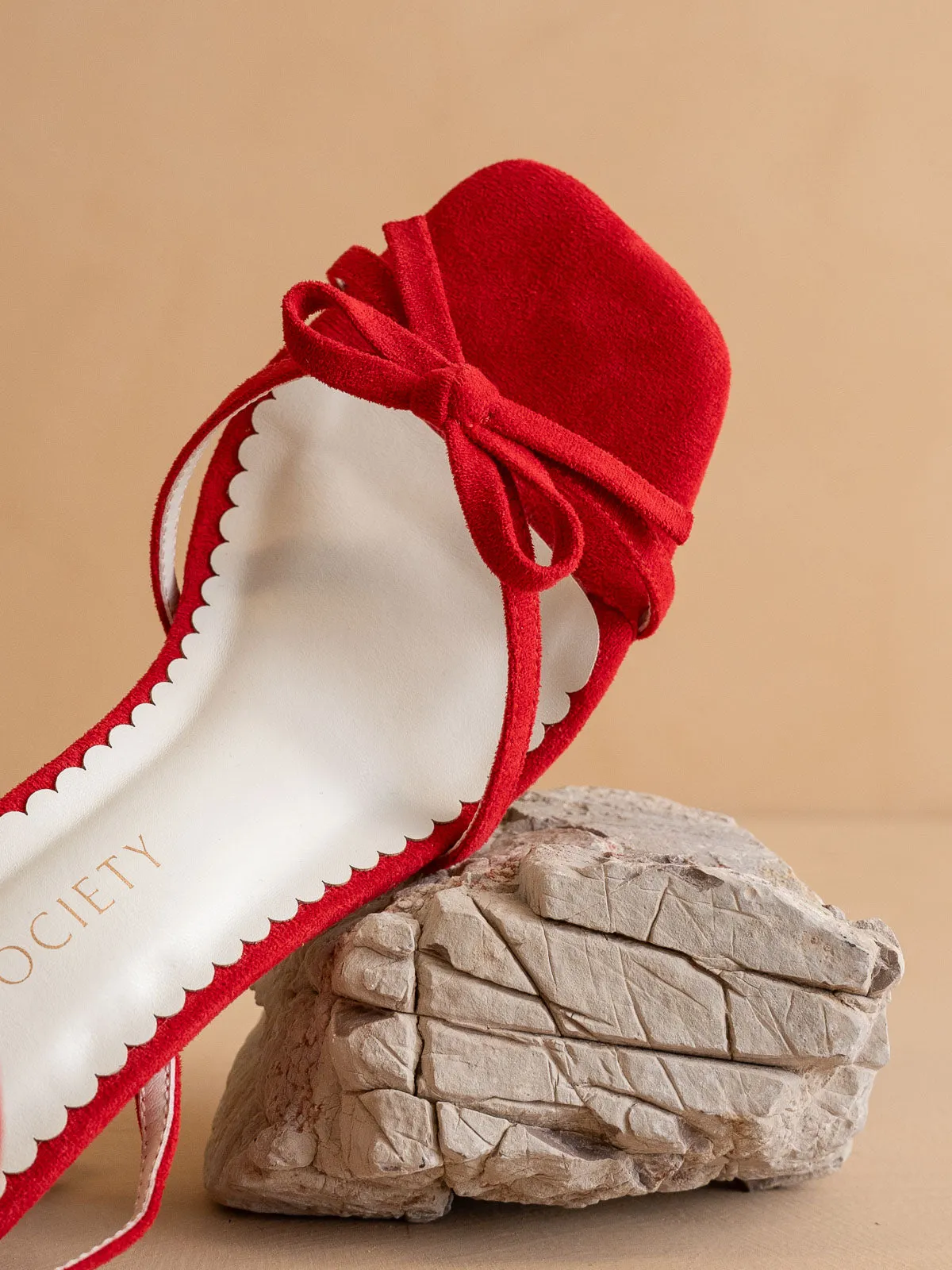 The Sylvie | Red Stiletto Velvet Thin Bow Heel