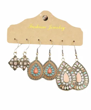 Three pairs of waterdrop dangle earrings.