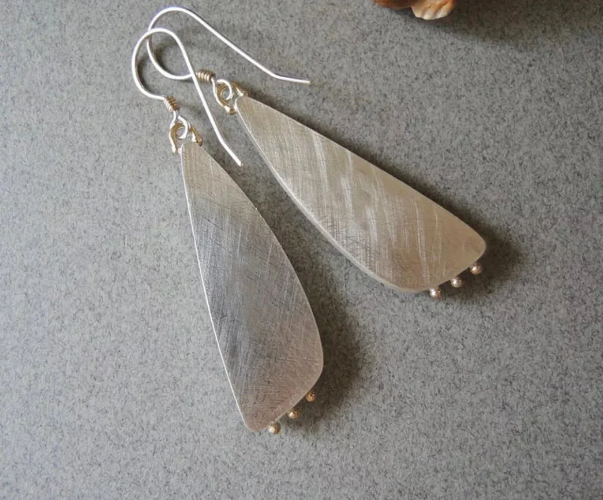 Triangle natural shaped vintage style handmade dangle earrings