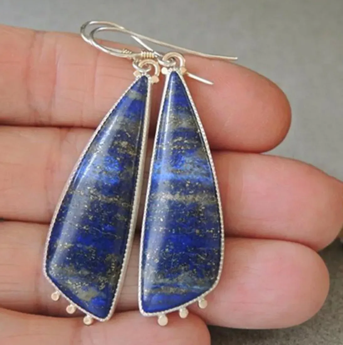 Triangle natural shaped vintage style handmade dangle earrings
