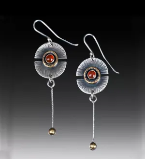 Tribal inspired half round red stone dangle earrings