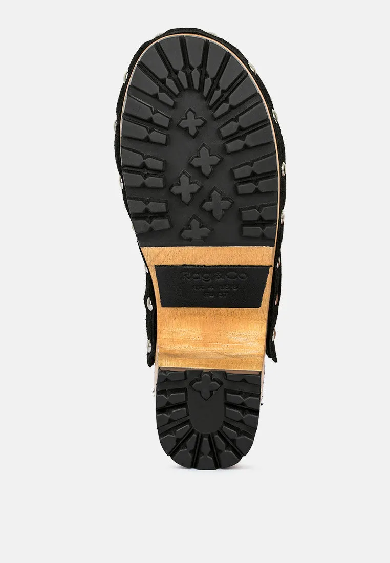 TULLEY Suede Clogs Mules in Black