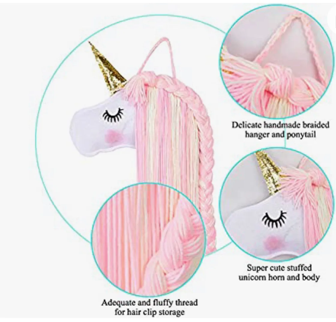 Unicorn Hair Bow Holder for Girls Wall Hanging Decor and Baby Hair Clip Hanger Organizer