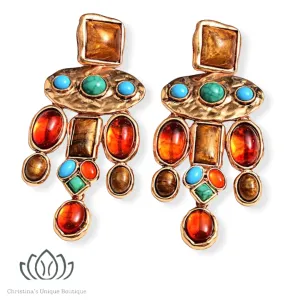 Vintage inspired colorful stone drop earrings